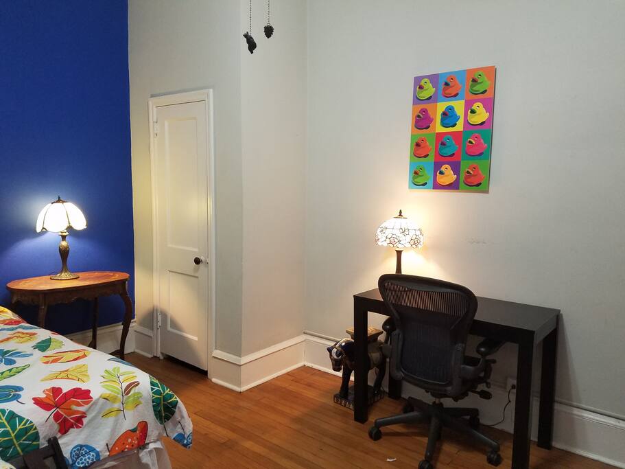 Workspace and closet.
