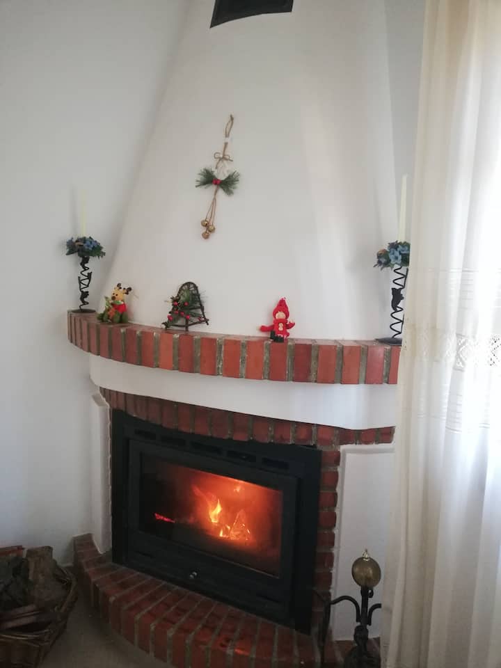 Salón vista de la Chimenea cerrada ideal para los meses de invierno y para momentos románticos y cálidos