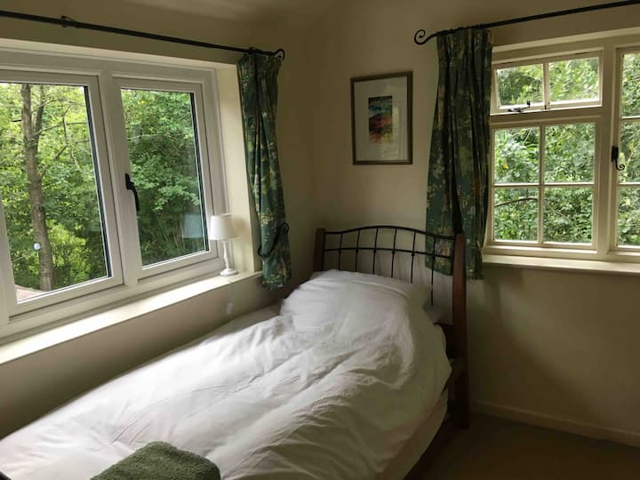 单人卧室。房间通风良好，可俯瞰花园。 提供拉出式双人床（尺寸相同，但没有床头板） 