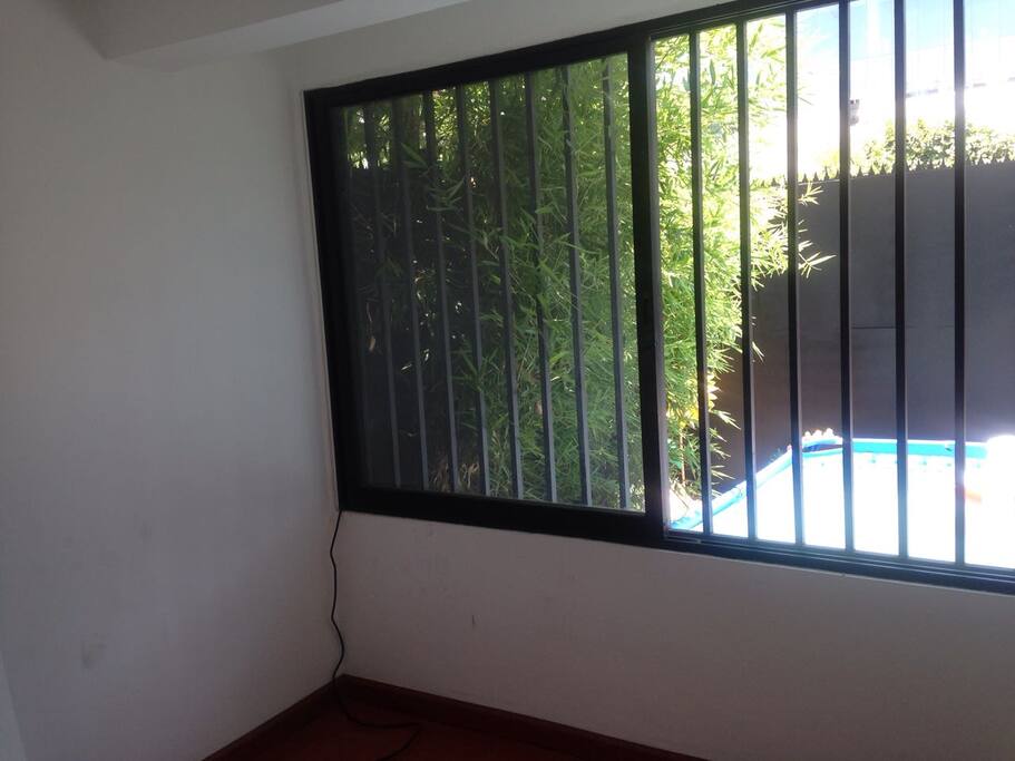 Ventana al jardín (con cortinas)