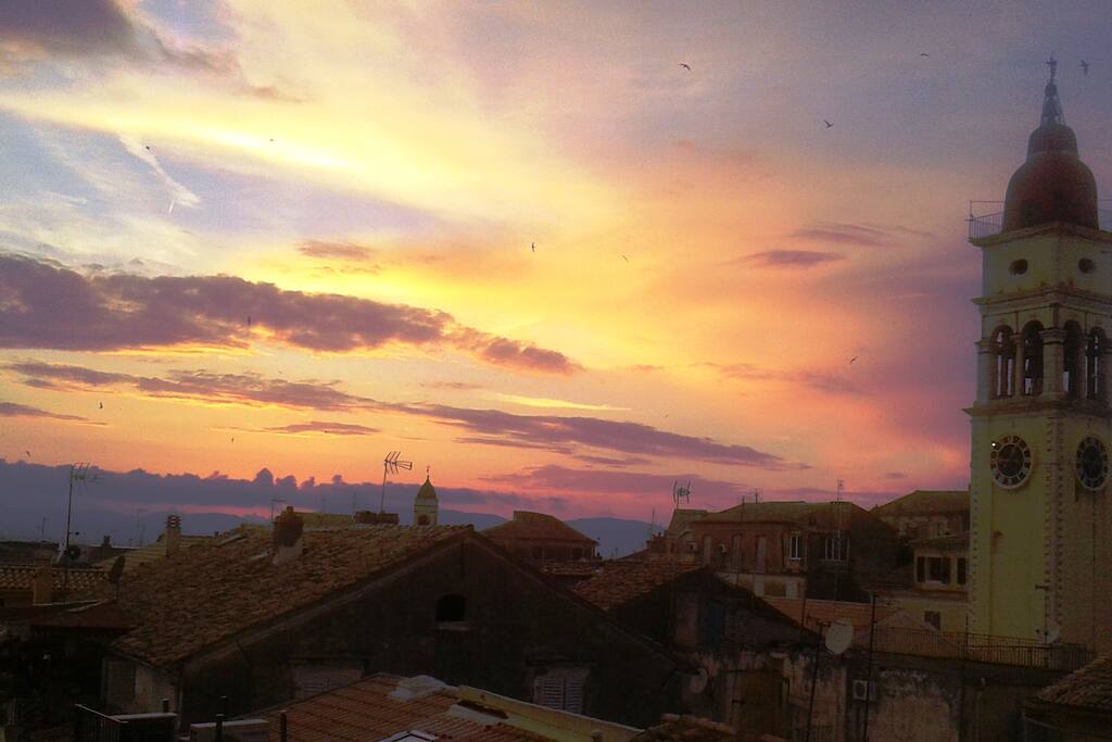 Enjoying the sunset through our kitchen window