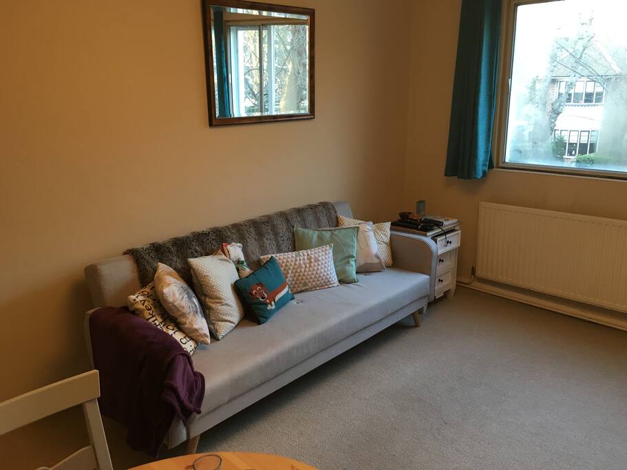 The sofa converts into a sofa bed