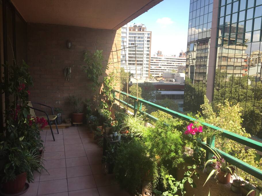 Terraza y jardín en todo el departamento, con vista al Cerro San Cristobal.