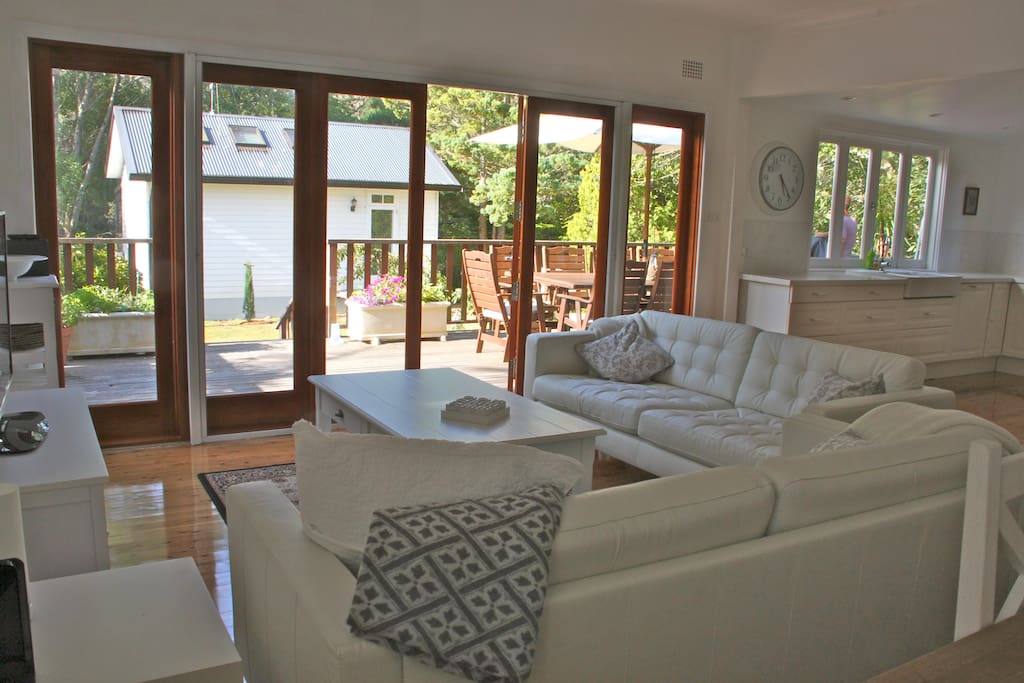 VIEW OF THE GARDEN + STUDIO FROM LOUNGE
