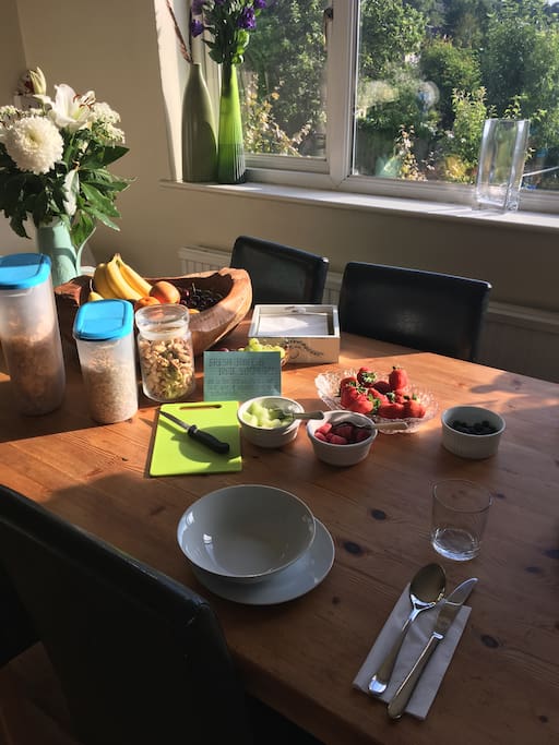 Continental breakfast laid out for you too enjoy