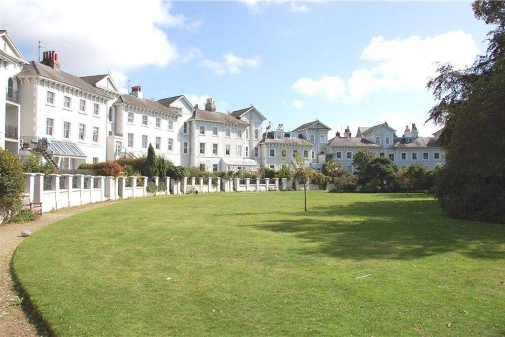 View of the back of the Crescent from the gardens.