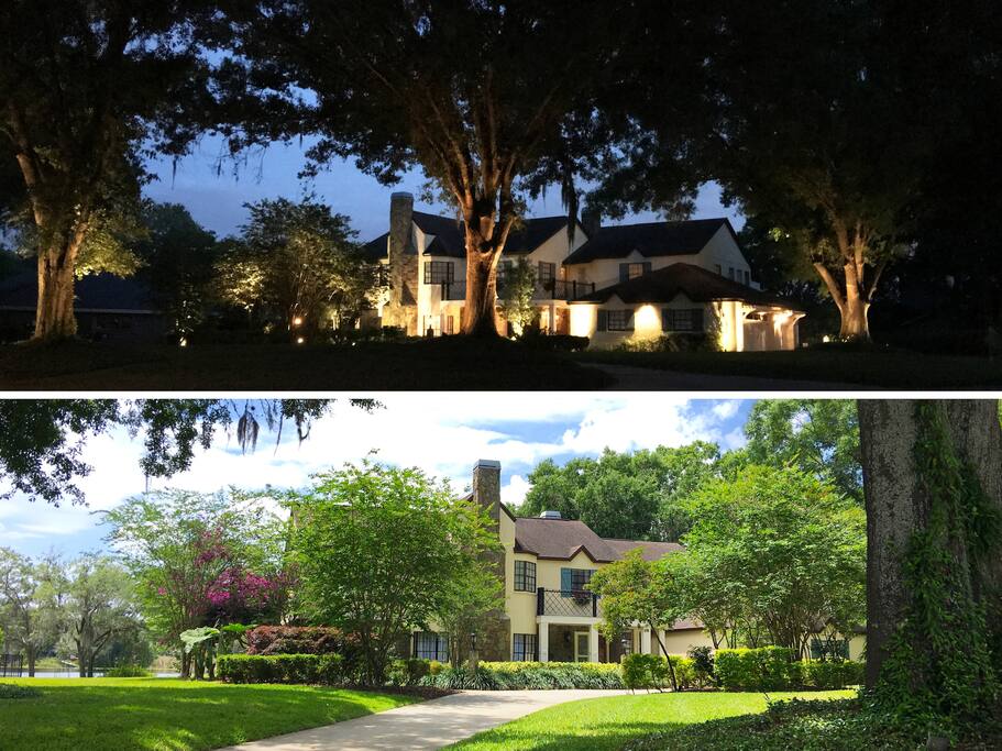 Night & Day Views of Brant Manor's Circular Driveway & Grand Oak Trees