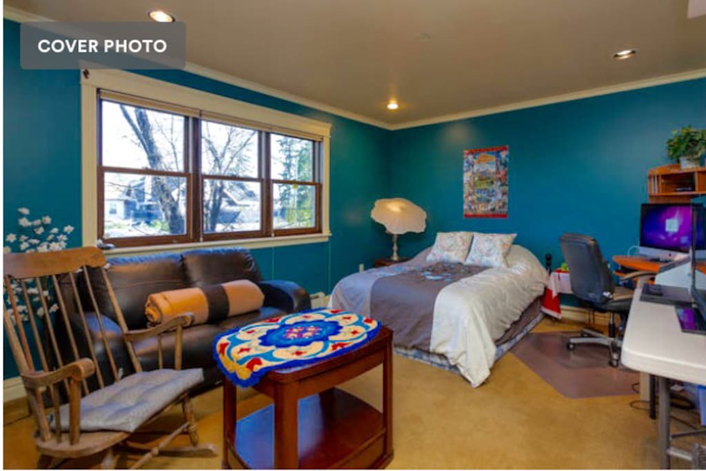Teal Room, one of three guest rooms of which you will stay in two.