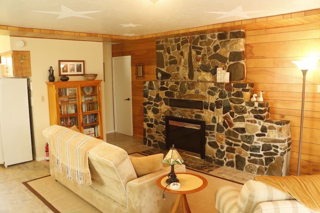 Living room & Stone Fireplace