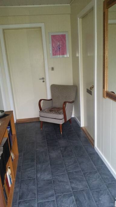 Hallway outside apartment. Right door.