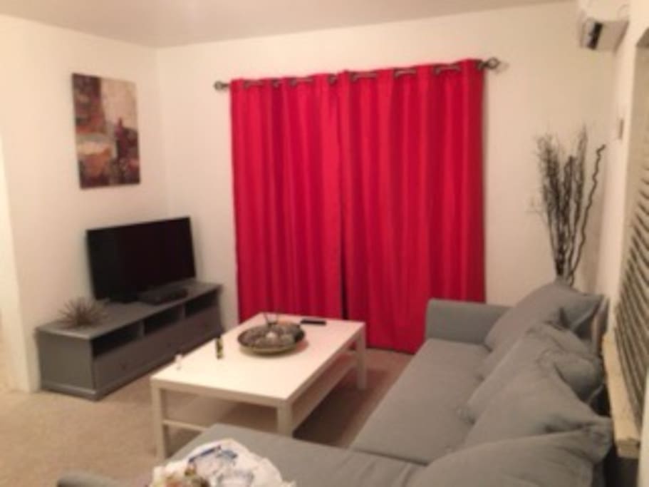 Living room with pullout sofa and 40'' television