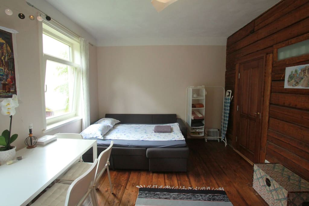 Comfortable sofa bed (with memory foam mattress) is perfect for two people