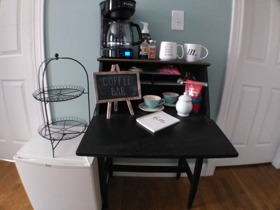 Help yourself to coffee, tea, hot chocolate, or water