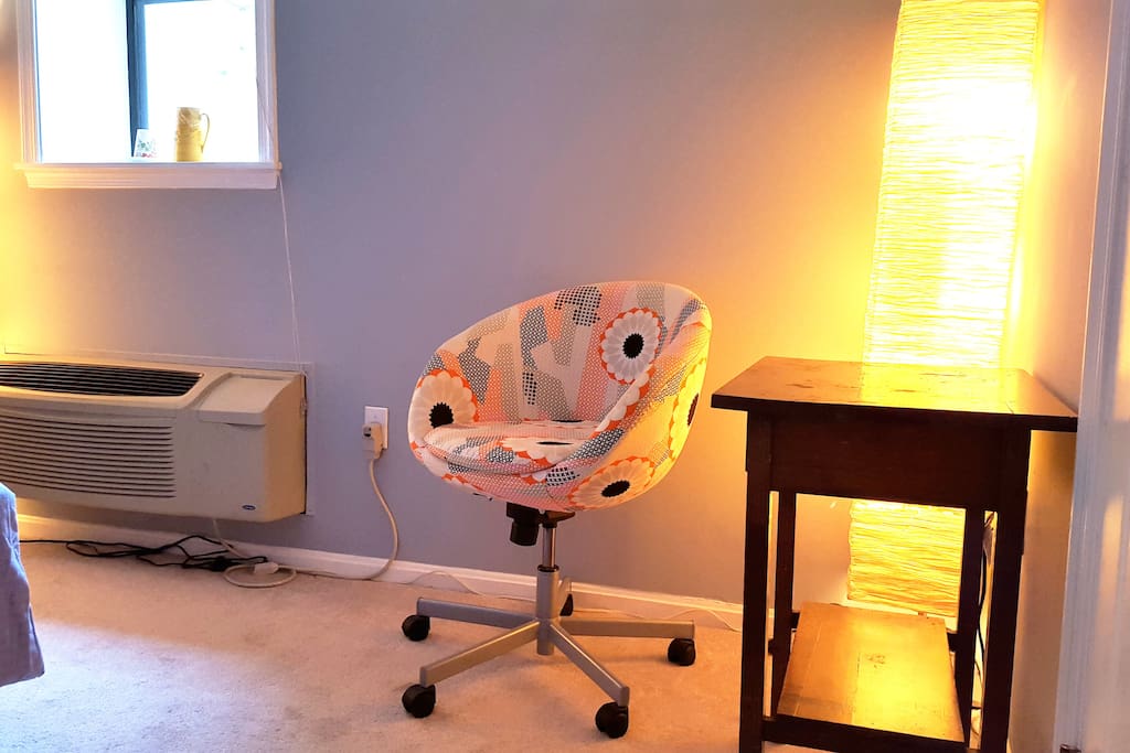 Bedroom desk and chair.