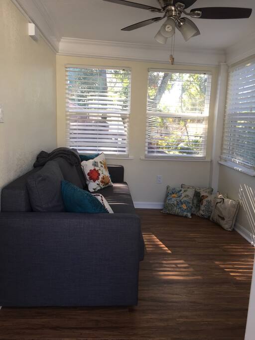 sunroom with sofa bed, sleeps 2
