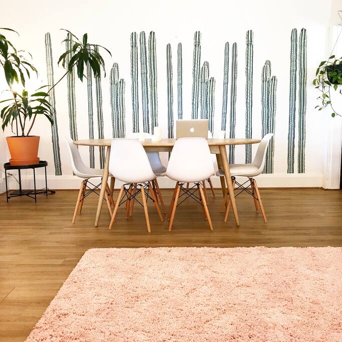 Palm Springs inspired dining area.