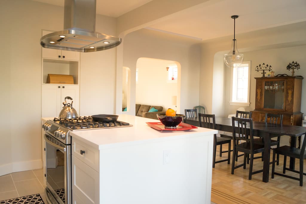 Enjoy preparing a meal while catching up with your guests in the dining room or on the outdoor deck.