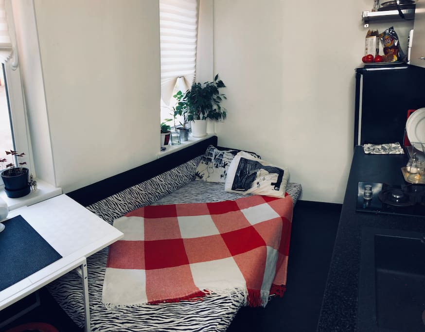 Kitchen with a pull-out double bed