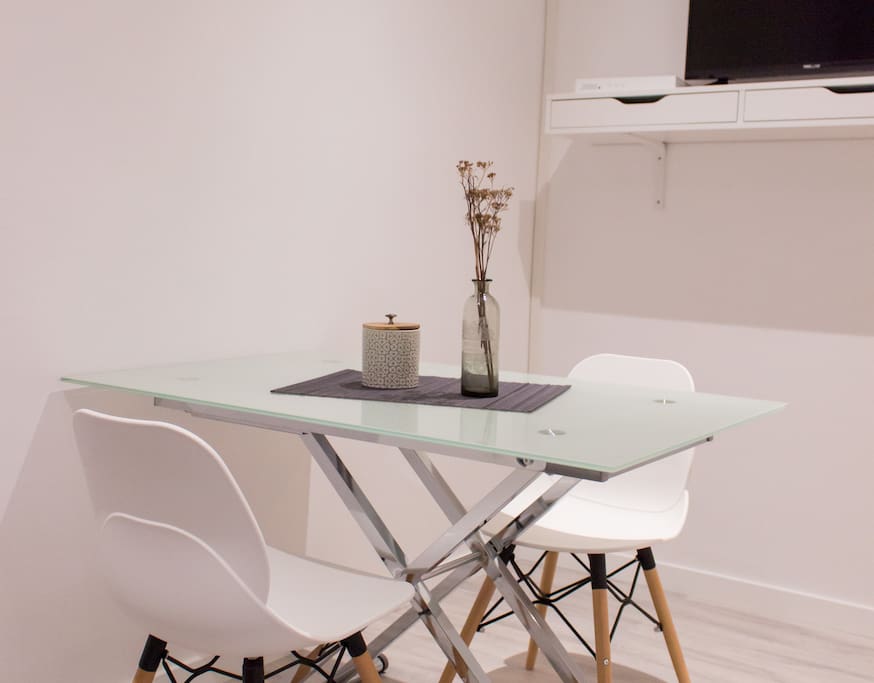 Dinning table with flat screen TV