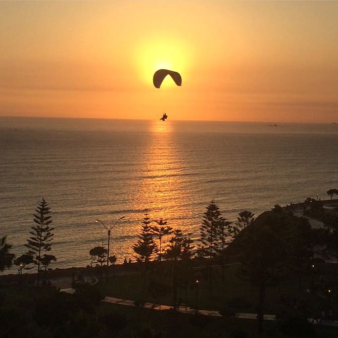 Paragliding at sunset
