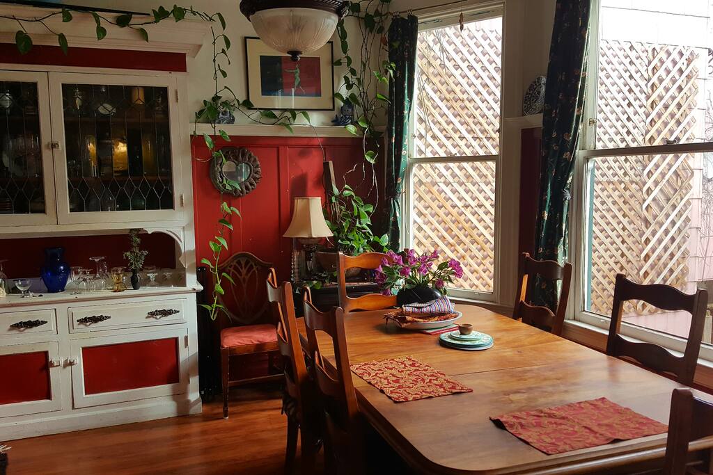 The red dining room and sitting room, available for your use whenever you like!