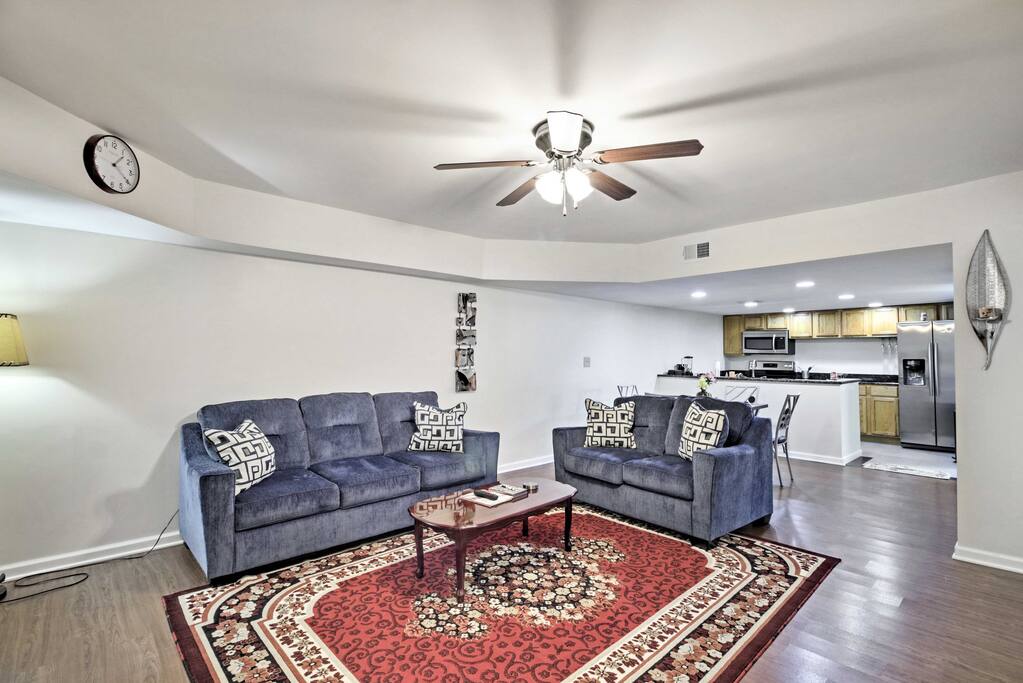Unwind on the living room's comfortable furnishings and catch up on your favorite programming with the 60-inch flat screen TV.