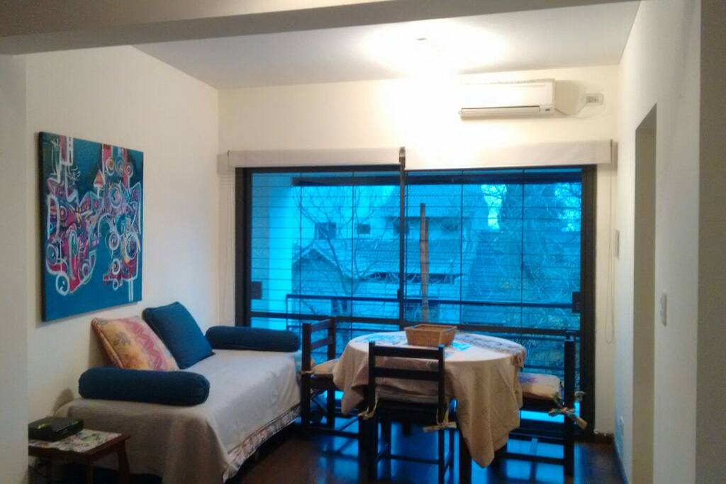 living, with the double bed below