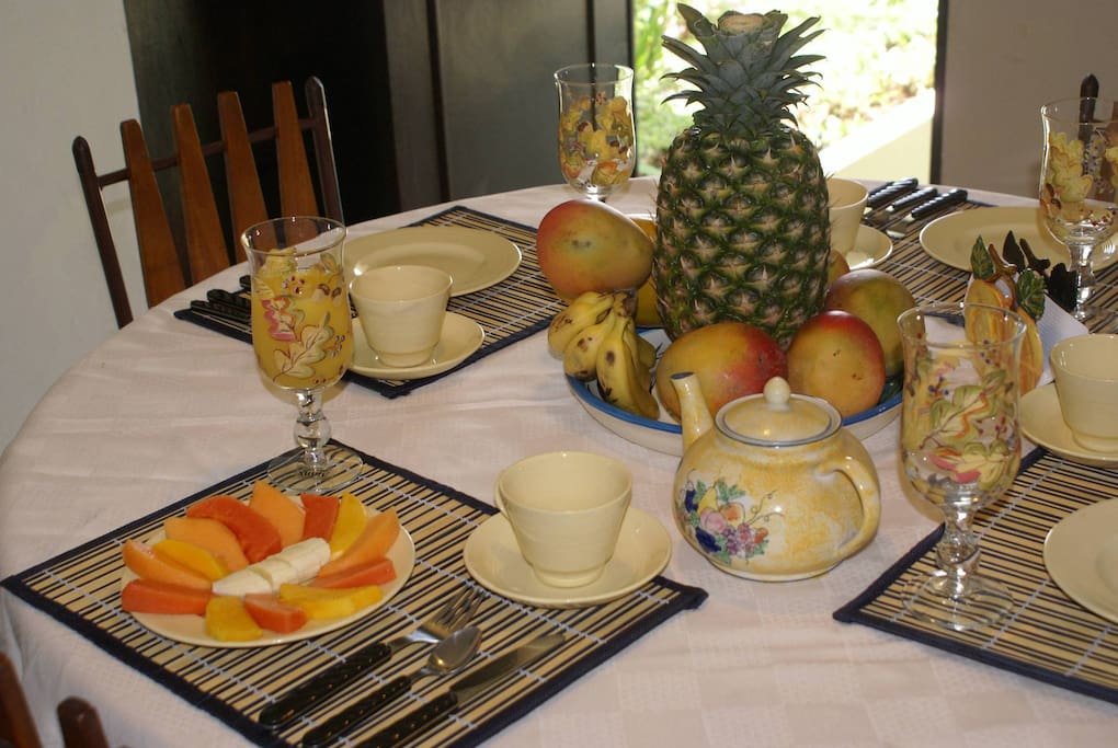 Fruit plate, orange juice, coffee