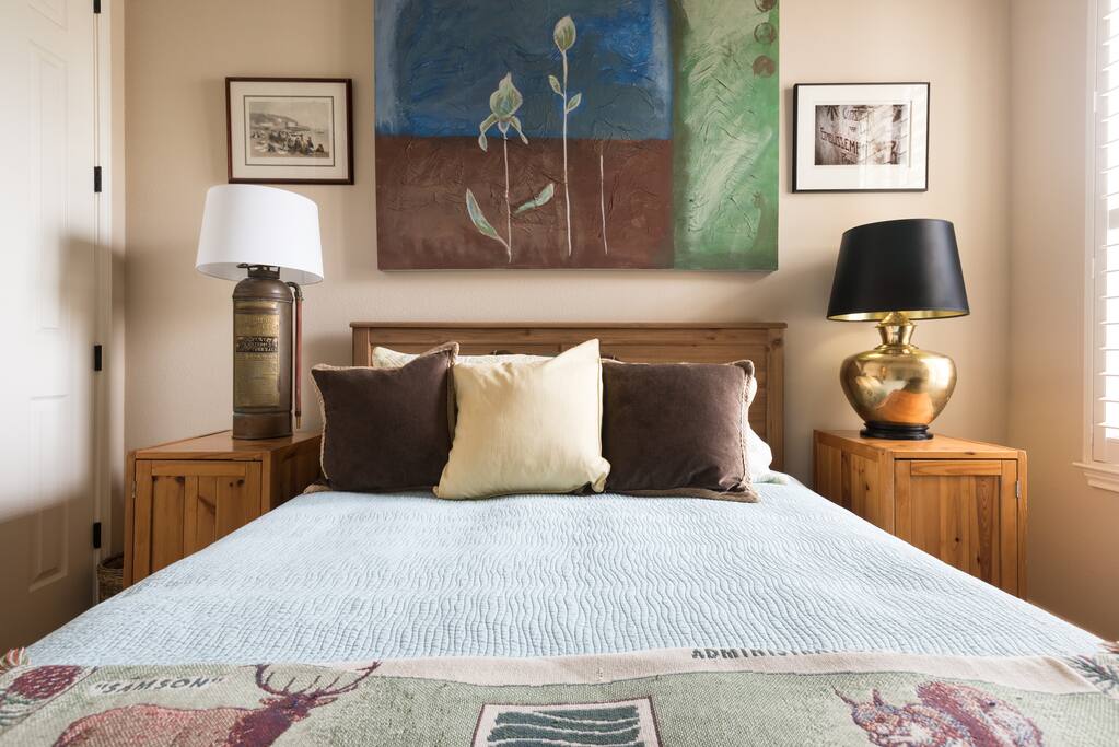 Bedroom with queen bed.