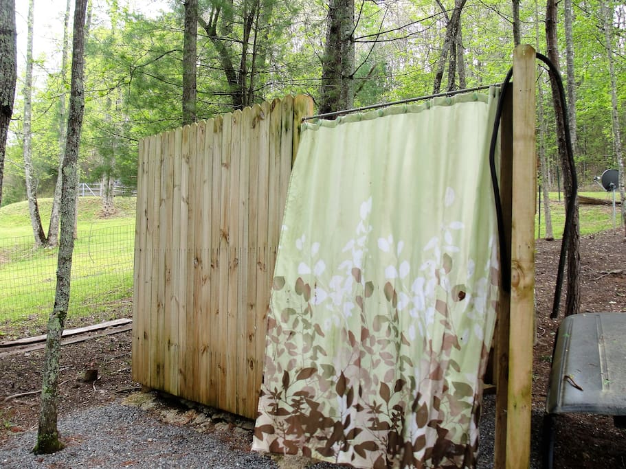 Great outdoor shower with hot and cold water.