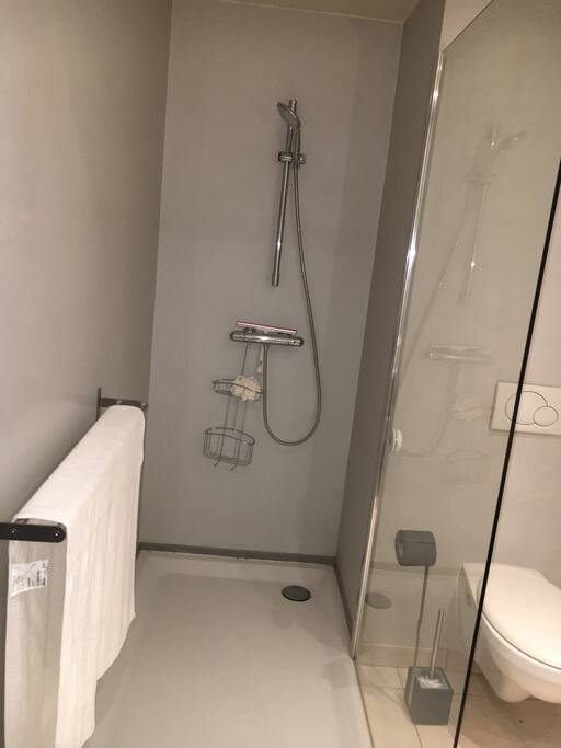 Salle de bains neuve avec grande douche italienne