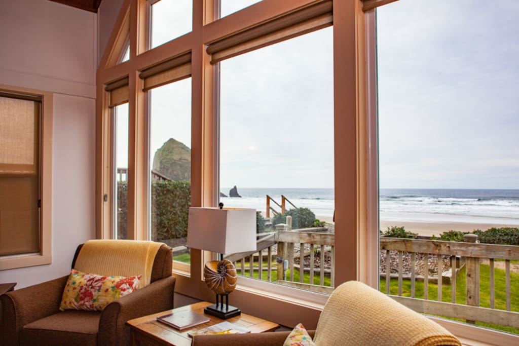 The oceanfront views include Haystack Rock