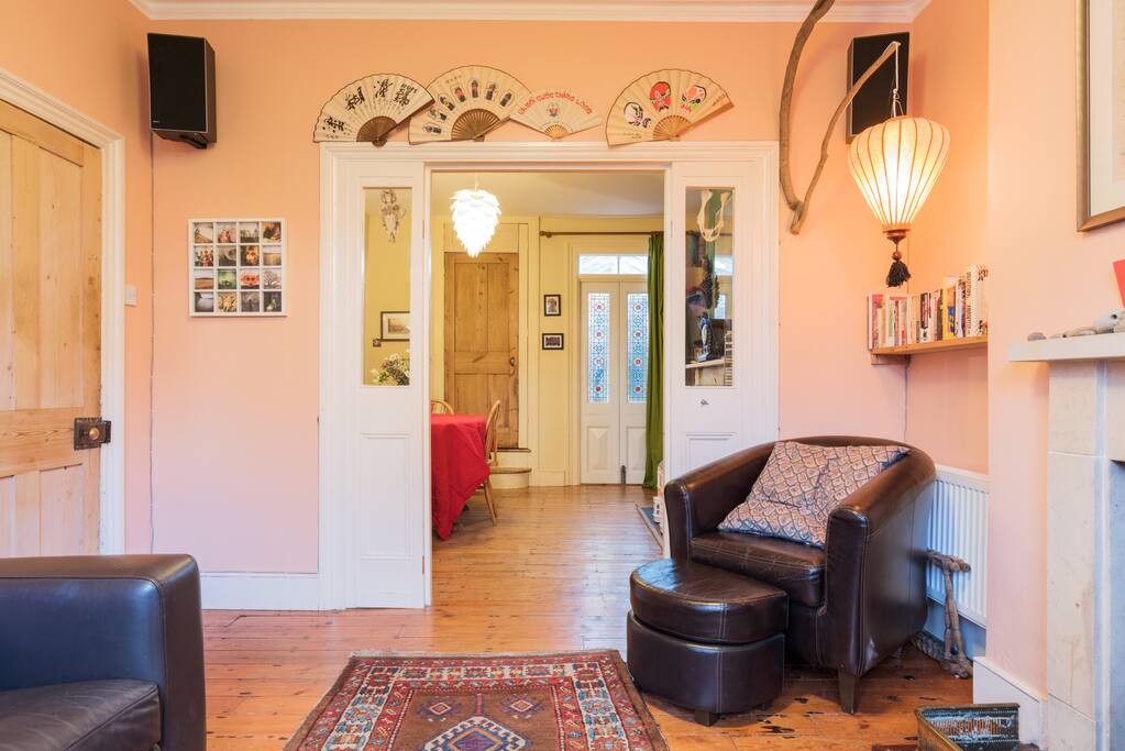 The view through to the dining room and the sun room (for storage and clothes drying)