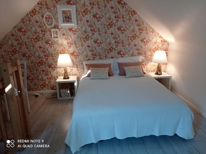 Lado del mar para esta amplia habitación totalmente renovada con lámparas de madera flotante 