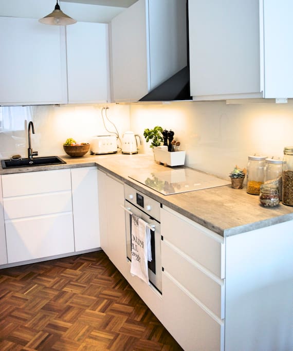The kitchen with high-quality equipment for cooking