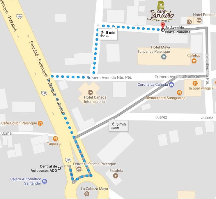 Como llegar de la central de autobuses de ADO a Casa Jannab