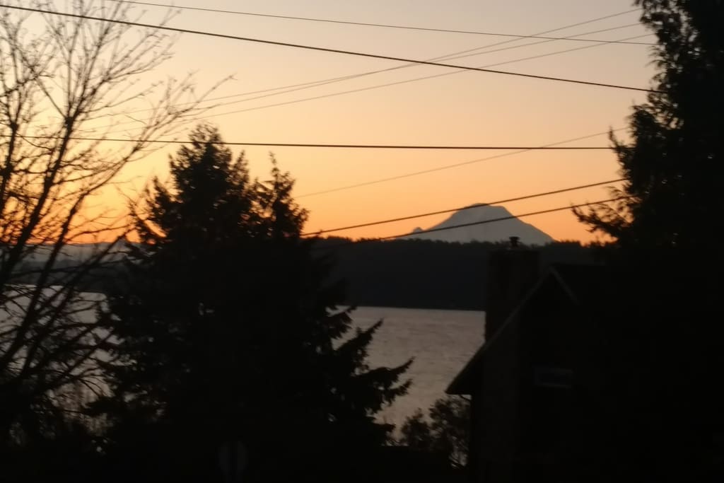 View of Mt Rainier from the living room window.