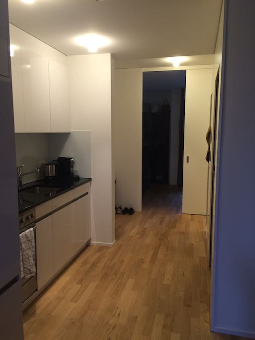 new fancy kitchen, spacy hall room