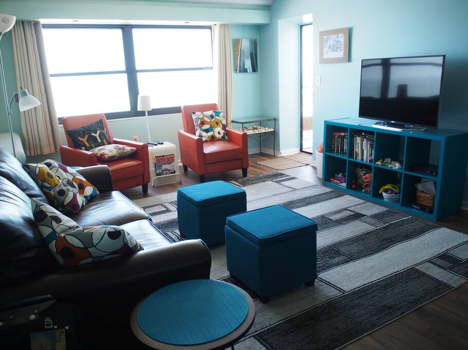Living room with door to balcony