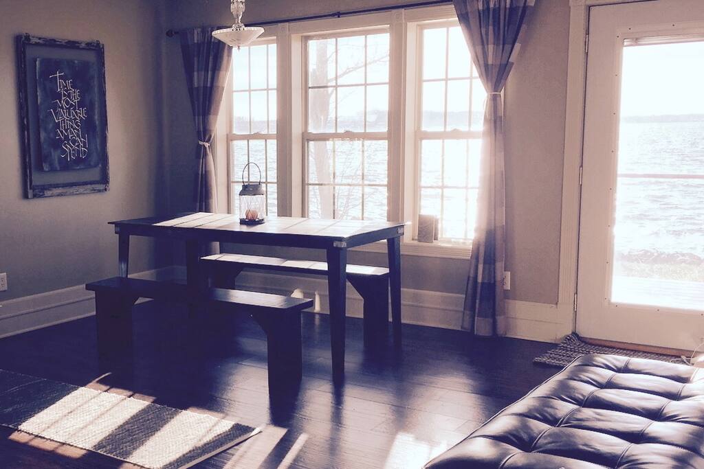 Dining room table looking out onto the lake!