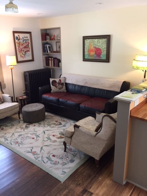 Leather sofa pulls out into queen size bed