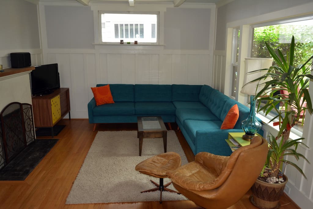 Open living room with L-shaped couch