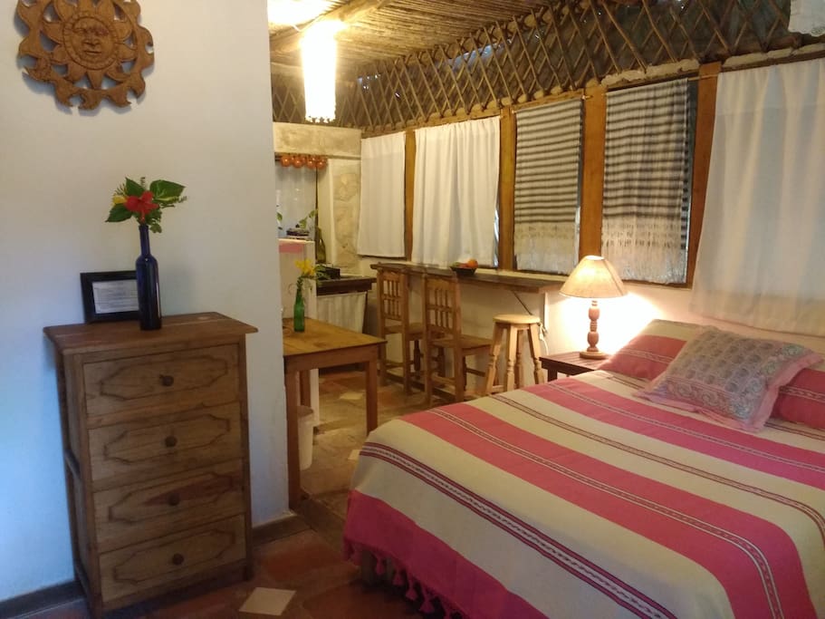Casitas Kinsol Guesthouse in Puerto Morelos - Room #6 - on the first floor of a hut, with a double size bed