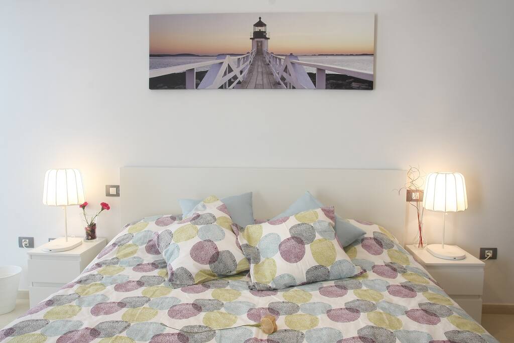 Bedroom 1 with XL bed (Queen size 180cm) and private bathroom