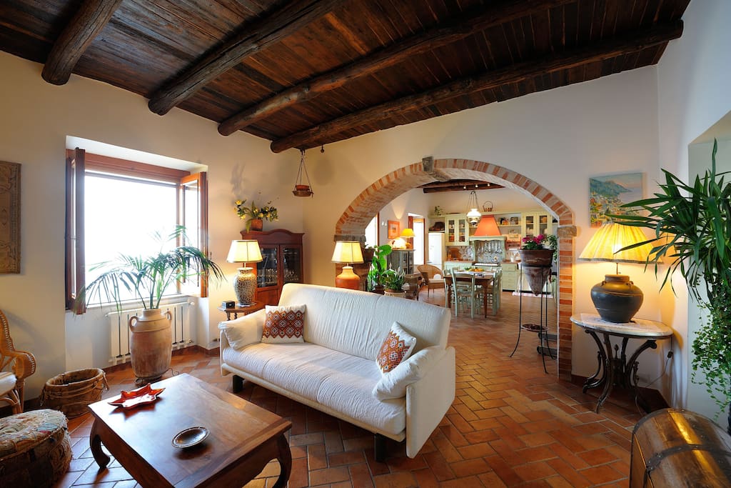 living room with fireplace and sofa bed