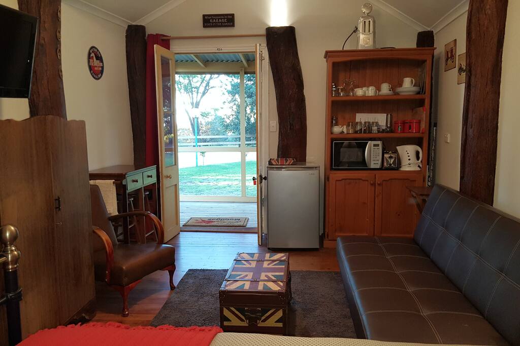 Kitchenette -fridge, microwave, kettle, toaster, crockery, cutlery