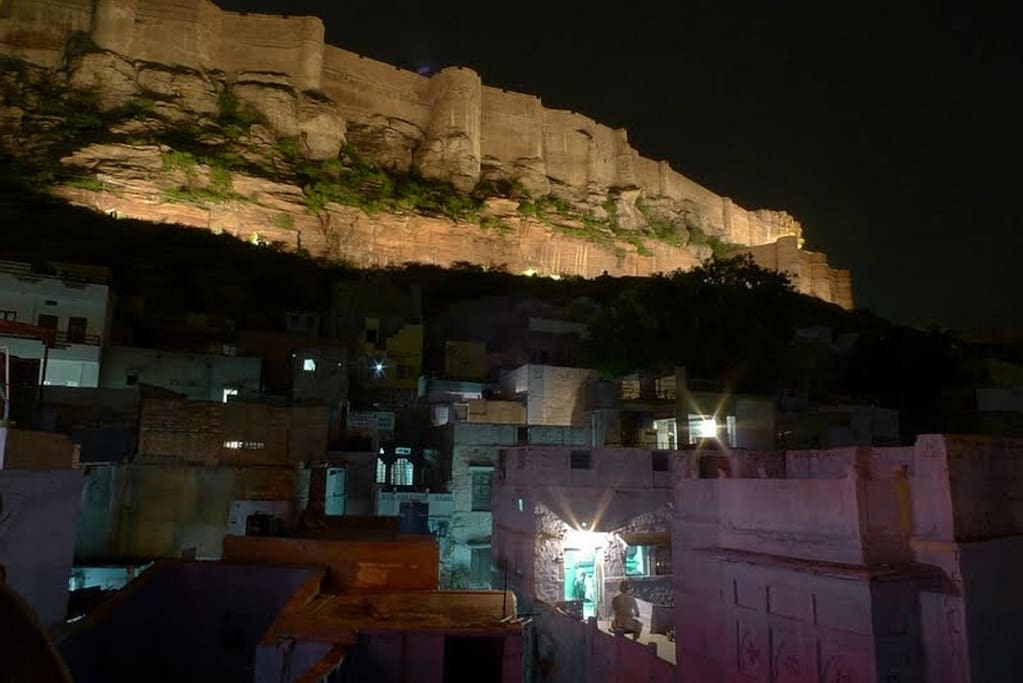 View of Mehrangarh from the roof top in the night