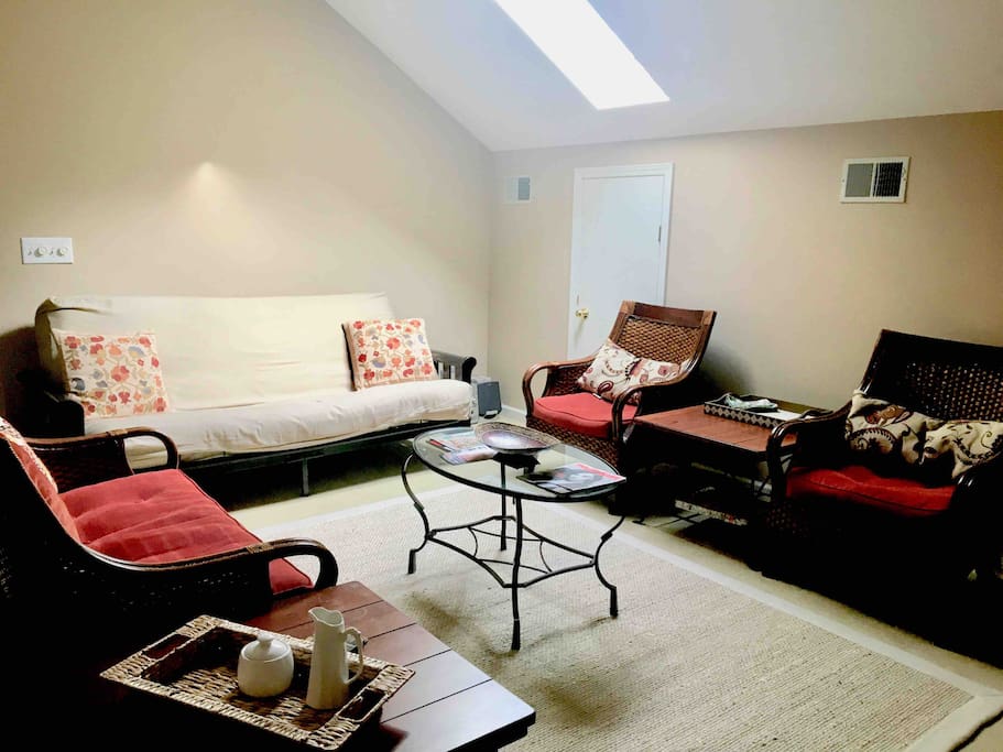 Private seating area for Airbnb guests with a smart tv