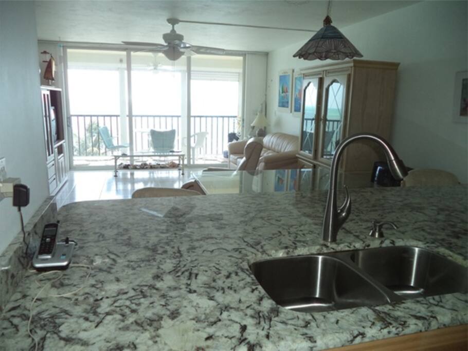 view of beach from kitchen