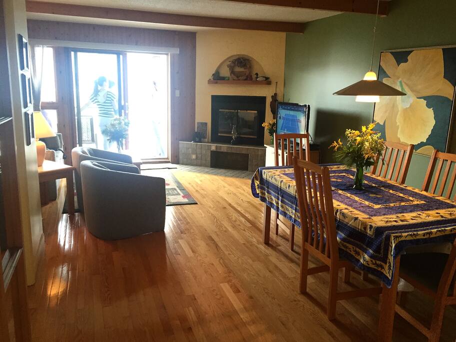 Cozy fireplace in this bright open floor plan living room...